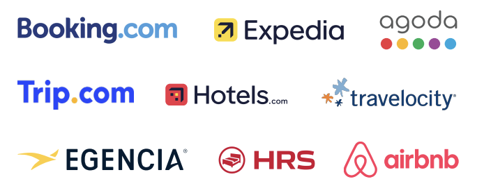 対応海外OTA：Booking.com、Expedia、agoda、Trip.com、Hotels.com、travelocity、EGENCIA、HRS、airbnb